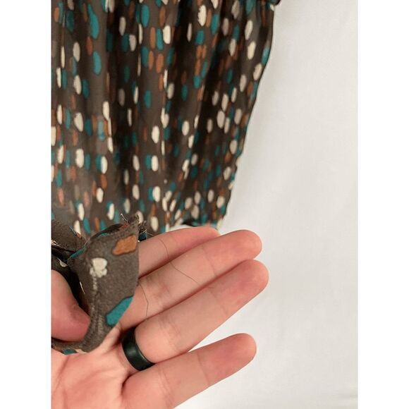 Lily White Womens Sleeveless Asymmetrical Blouse Brown Green Polka Dot Size M - Picture 3 of 9